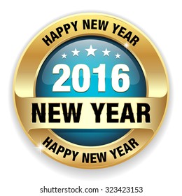 Light blue new year 2016 badge with gold border