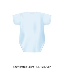 Light blue newborn baby onesie shirt from back view - realistic mockup isolated on white background. Short sleeve toddler clothing mock up - vector illustration.