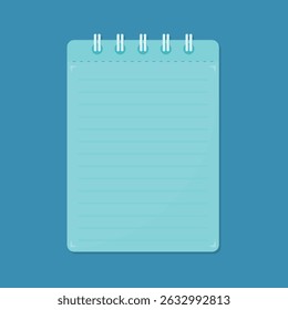 light blue note paper. school supplies on blue background. study equipment. vector illustration