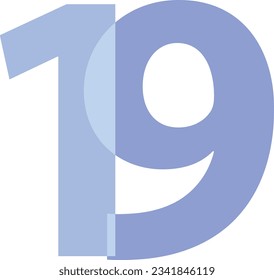 light blue number 19 isolated on white background. vector illustration