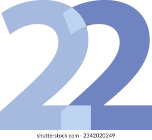 light blue number twenty two isolated on white background. vector illustration