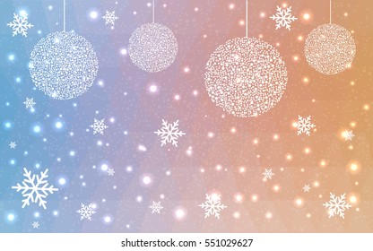Light blue, orange christmas postcard low polygon background. Vector illustration consisting of triangles. Abstract triangular polygonal origami or crystal design of New Year celebration.