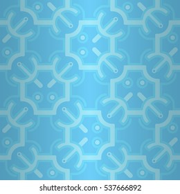 Light blue ornamental seamless pattern in maze style. Colorful, graphic design for textile, carpet, game or other purpose. Actual design. Entangled puzzle repeatable backdrop. Vector background.