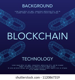 Light blue outline 3d chains with sample text isolated on black background