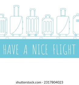 ilustración de fondo de arte de vacaciones vectorial de esquema azul claro. diferentes bolsos de equipaje en el carrusel. maleta en correa transportadora. Reclamación de equipaje en la terminal bolsas de viaje del aeropuerto arte diseño plano