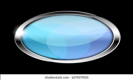 Light blue oval background with a shiny silver frame. Vector illustration