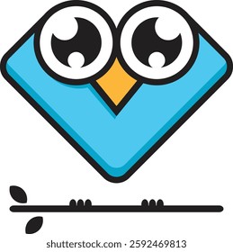  light blue owl icon with a modern minimalist creative design. A symbol of brightness, intelligence and professionalism. Suitable for brand, business and corporate product identities

