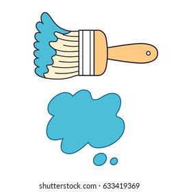 Light blue paint brush with stroke or splash blot isolated.