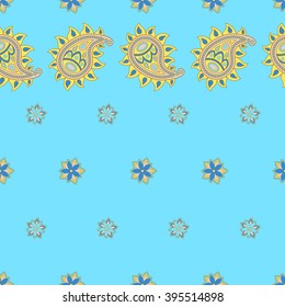 Light blue paisley pattern. Decorative ornament backdrop for fabric, textile, wrapping paper or wallpaper. Seamless vector background.