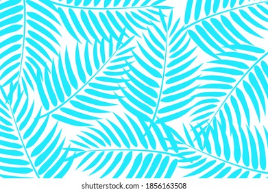 Light blue palm leaves scattered on white background. 