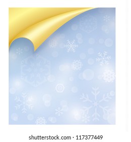 Light Blue Paper with Snowflake Texture and Curled Golden Corner