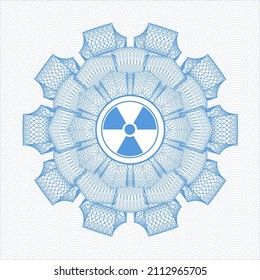 Light blue passport emblem. with nuclear, radioactive icon inside