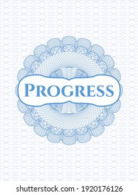 Light blue passport emblem with text Progress inside