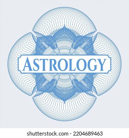 Light blue passport emblem with text Astrology inside