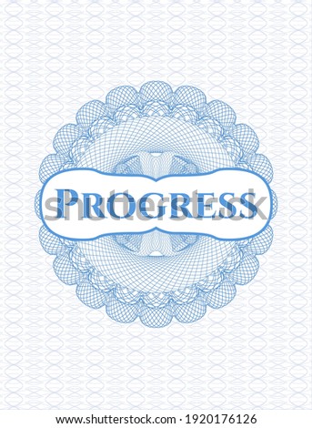 Light blue passport emblem with text Progress inside