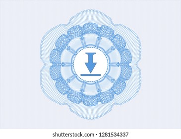 Light blue passport money rosette with download icon inside