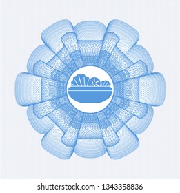 Light blue passport money rosette with salad icon inside