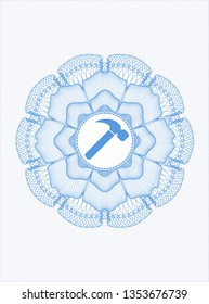 Light blue passport money rosette with hammer icon inside