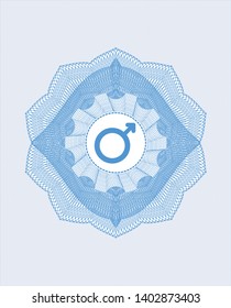 Light blue passport money rosette with male icon inside