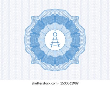 Light blue passport money rosette with drawing compass icon inside
