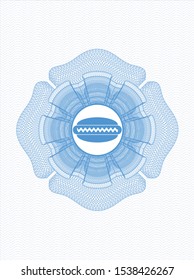 Light blue passport money rosette with hot dog icon inside
