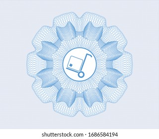 Light blue passport money rosette with cargo icon inside