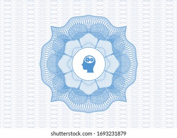 Light blue passport money rosette. with head with gears inside icon inside