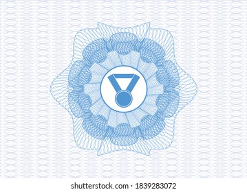 Light blue passport money rosette. with medal icon inside