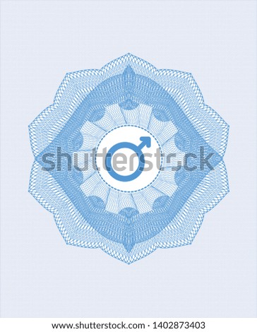 Light blue passport money rosette with male icon inside