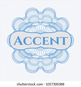 Light blue passport money rossete with text Accent inside