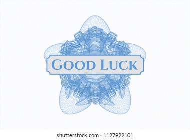 Light blue passport money rossete with text Good Luck inside