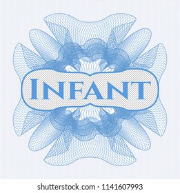 Light blue passport money rossete with text Infant inside