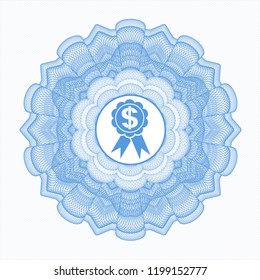Light blue passport money rossete with business ribbon icon inside