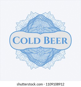 Light blue passport money style rossete with text Cold Beer inside