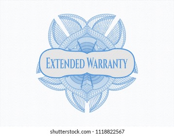 Light blue passport money style rossete with text Extended Warranty inside