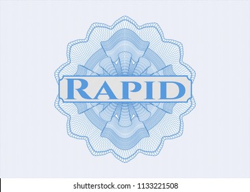 Light blue passport money style rossete with text Rapid inside