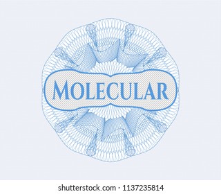 Light blue passport money style rossete with text Molecular inside