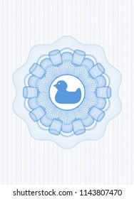 Light blue passport money style rossete with rubber duck icon inside