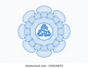 Light blue passport money style rossete with recycling business icon inside