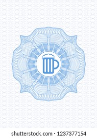Light blue passport money style rossete with beer jar icon inside