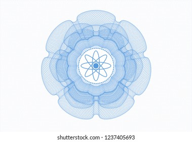 Light blue passport money style rossete with atom icon inside