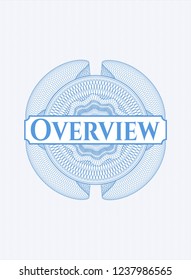 Light blue passport money style rossete with text Overview inside
