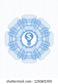 Light blue passport money style rossete with business idea icon inside