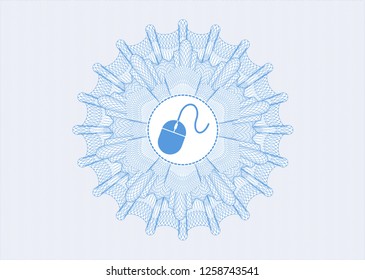 Light blue passport money style rosette with mouse icon inside