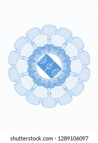 Light blue passport money style rosette with football field icon inside