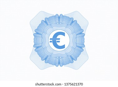 Light blue passport money style rosette with euro icon inside
