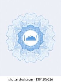 Light blue passport money style rosette with special food icon inside