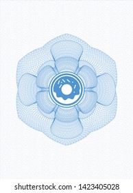 Light blue passport money style rosette with donut icon inside
