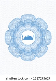 Light blue passport money style rosette with special food icon inside