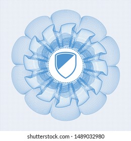Light blue passport rosette with armor icon inside